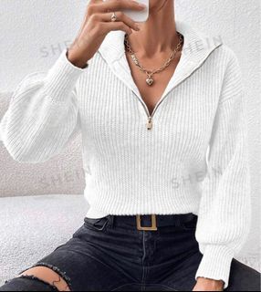 Half Zip White Sweater