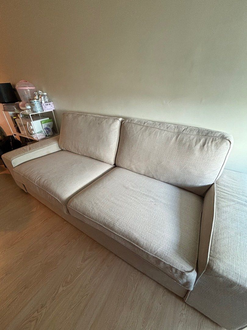 IKEA Kivic Sofa (Category: Sofas) located in Manila. Submitted by maritonilu45250 (Listing ID 1292167651, Image 3). Description: Great condition Completely removable & washable covers Barely / Gently used Original price P38,990 Purchased from IKEA PH Super soft and can be used as a bed when back cushions are removed Comes with 10 year guarantee from IKEA Measurement: Width: 228 cm (89 3/4 “) Depth: 95 cm (37 3/8 “) Height: 83 cm (32 5/8 “) Seat w