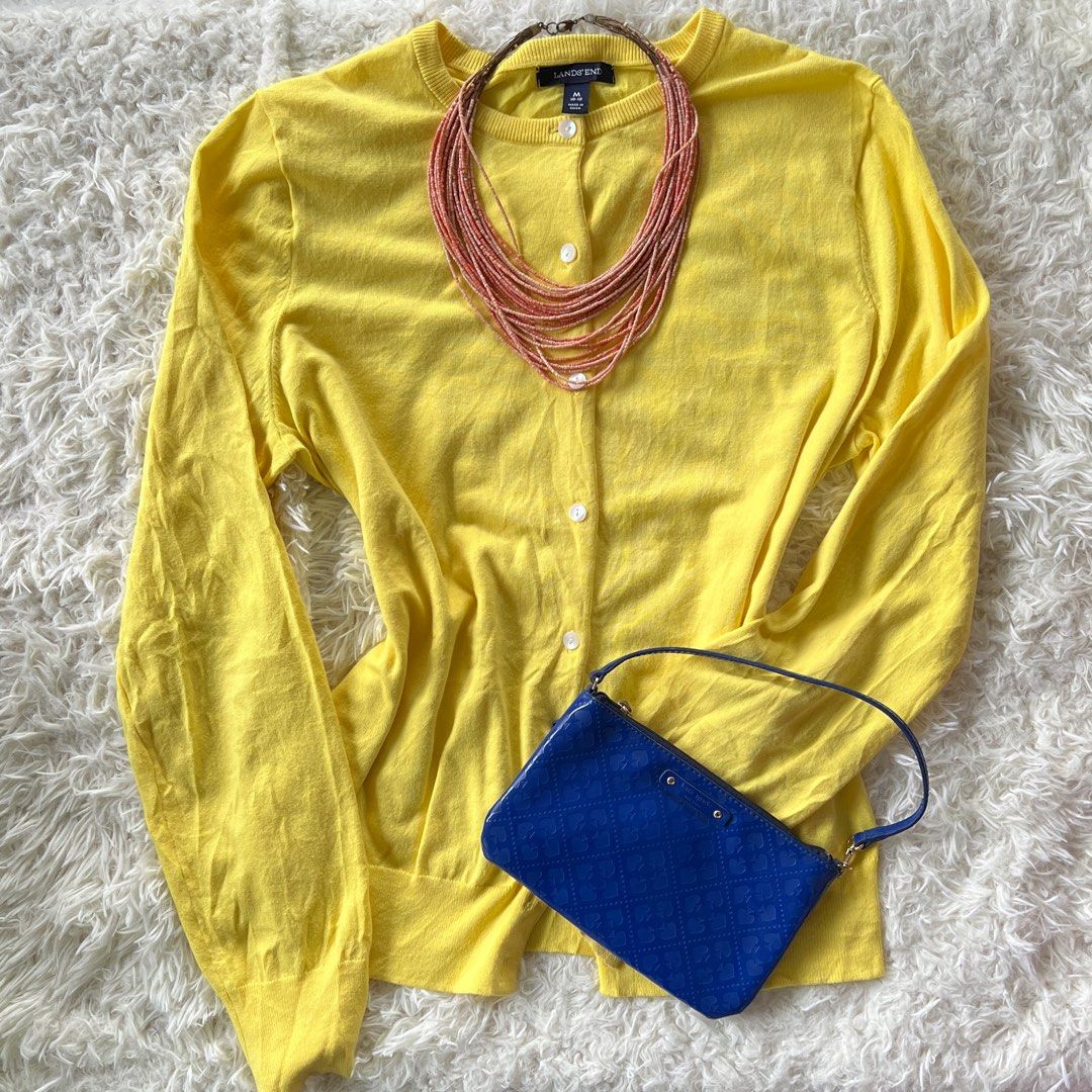 Lands End Canary Yellow Cardigan Women s Fashion Tops Longsleeves on Carousell