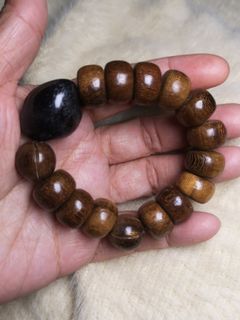Made in Jerusalem agarwood beads with kuiyai Hawaiian heart nut. Rosary bracelet