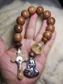Made in Jerusalem agarwood beads with St. Benedict and mama Mary pocket rosary