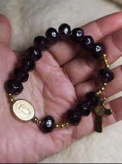 Made in Vatican Rome beautiful violet crystal St. Benedict protection rosary bracelet