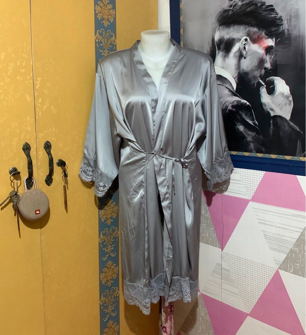 Maid of honor stretchable gray silk robe Women s Fashion Undergarments Loungewear on Carousell