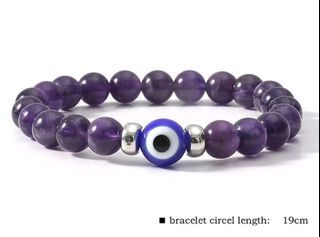 Natural Stone Beads Evil Eye Bracelet (AMETHYST)