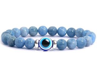 Natural Stone Beads Evil Eye Bracelet (AQUAMARINE)