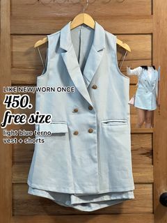 light blue vest & shorts set/terno