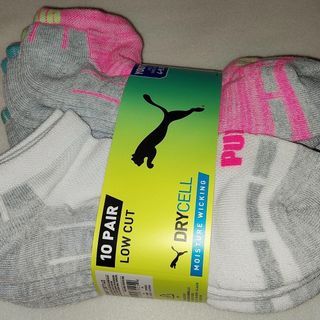 Puma Socks Youth 10 pair Low Cut Dry Cell fits  shoe Size 4-9.5