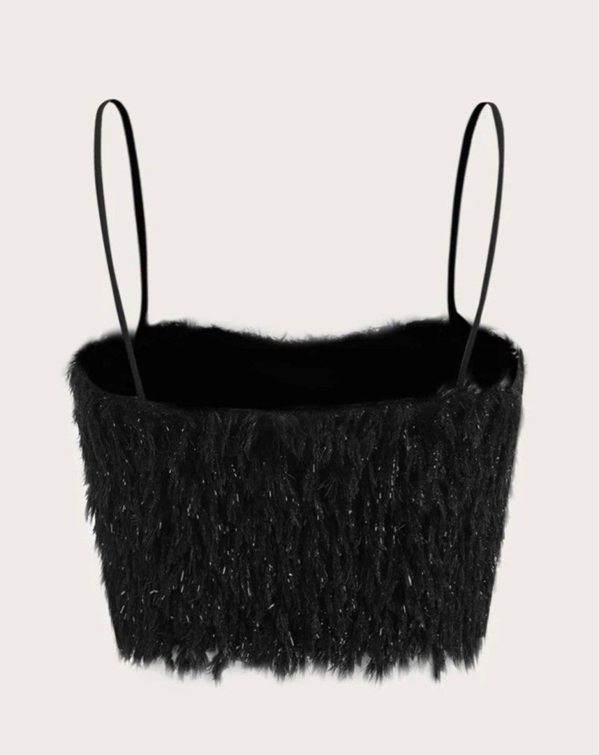 SHEIN Icon Solid Plush Crop Cami Top (Category: Sleeveless) located in Quezon City. Submitted by shaect (Listing ID 1292194758, Image 2). Description: Bought thru Shein App for Php 358.00 Size is Medium but can fit Small frame Never been used but I already removed the tag since I was planning to use it for a party.