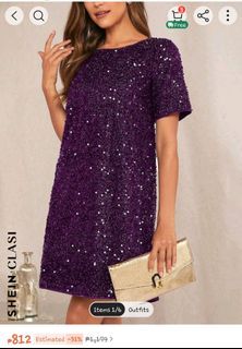 Shein Purple Short Sleeves Sparkly Sequined Dress