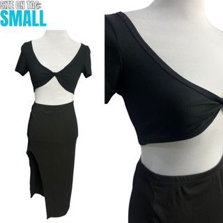 ‼️MOVING OUT SALE‼️  Small Black Short Sleeve twist Crop Top & High Waist Skirt with Slit | SHEIN SG RARE BOX | Brand New! | Women's Clothing | OOTD