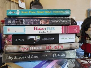 (TAKE ALL, SIGNED) 6 International Books: Fifty Shades of Grey, Eleanor and Park, His to Claim, Forever Yours, Same Place Same Time [Pre loved International books Signed by Author]