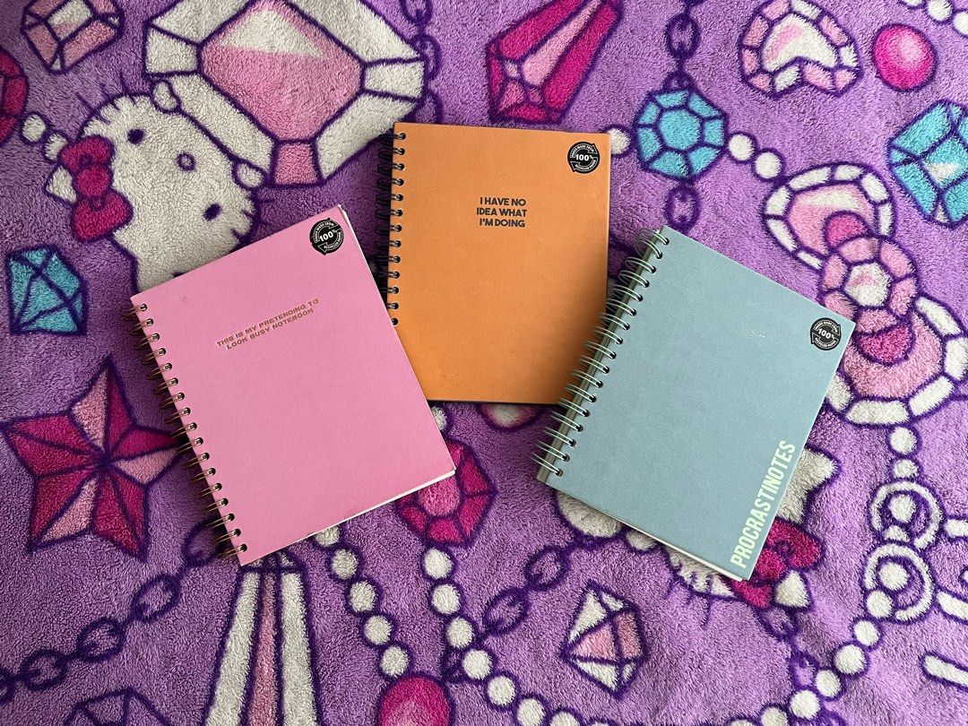 Typo quirky spiral notebooks (Category: Stationery & School Supplies) located in Quezon City. Submitted by thebuyersarchive (Listing ID 1292158417, Image 1). Description: 🌷measurements: width = 6.8 cm, height = 10.2 cm, depth = 1.7 cm 🌷originally php 679 but it was discounted at php 400 when I purchased it 🌷php400 per notebook but it is php 1000 for a set 🌷lined paper 🌷para sa mga procrastinators dyan hahahaha 🌷kindly make an offer if inter