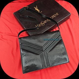 🛑Vintage Ysl Yves Saint Laurent Black Lizardskin Flap Medium Shoulder Bag