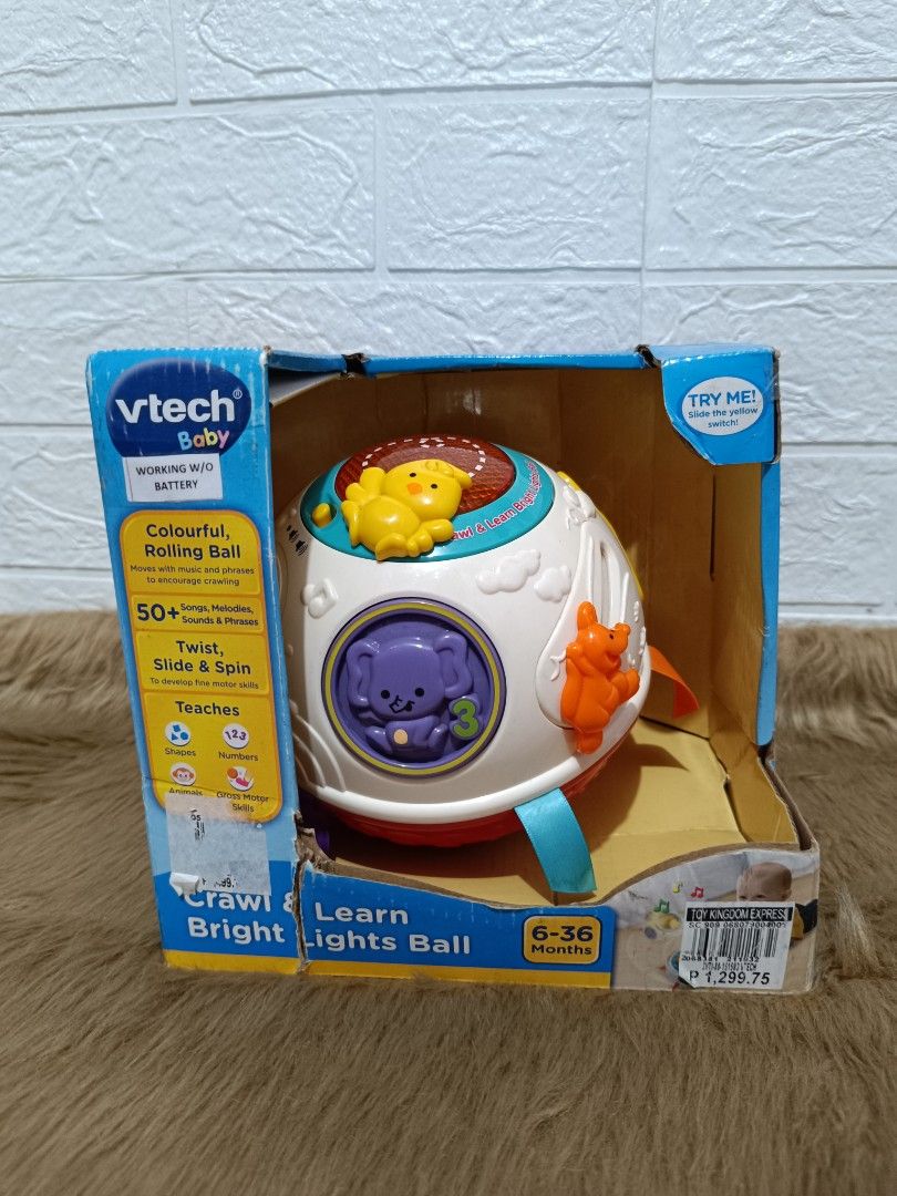 Vtech Crawl and Learn Bright Lights Ball (Category: Infant Playtime) located in Quezon City. Submitted by mhoniqvela04 (Listing ID 1292199203, Image 1). Description: Guaranteed Original💯 Mall pull out Toy✅ 100% Working✅ Only issue: Slightly Dented box.