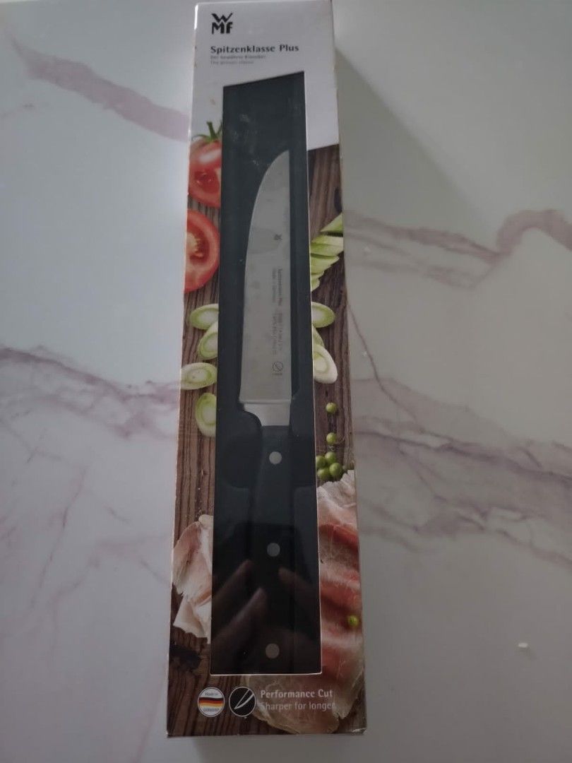 Wmf Utility Knife (Category: Knives & Chopping Boards) located in Calamba. Submitted by len_lozano (Listing ID 1292149023, Image 1). Description: Bought overseas. Brand new knife. Box never opened. Lost in storage for a while thus the color in the box. RFS: Decluttering.