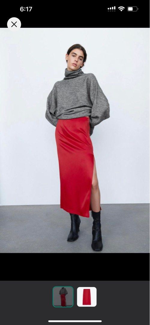 Red satin skirt zara store