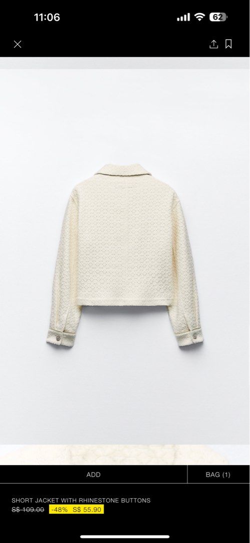 Zara tweed jacket outerwear with crystal embellished buttons white cream off white