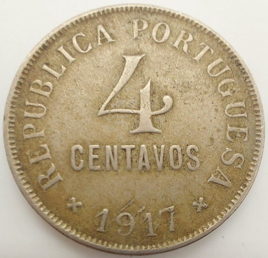 1917年葡萄牙共和國4分流通幣/(1917)/PORTUGUES Four Cents/Circulation coins, 興趣及遊戲,  收藏品及紀念品, 錢幣- Carousell