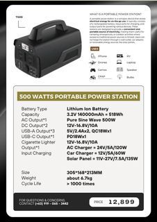 500 watts PORTABLE POWER STATION LITHIUM ION battery