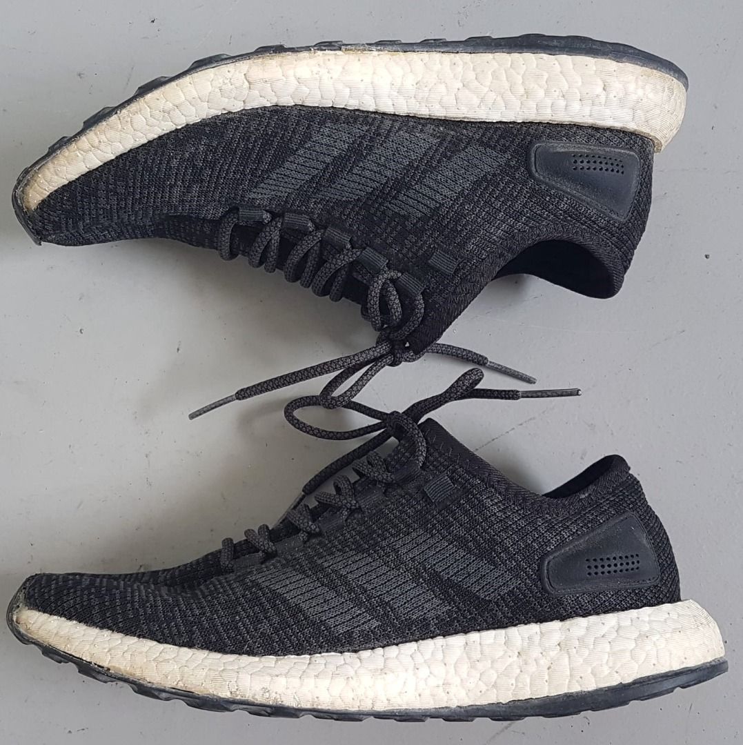 ADIDAS Pure Boost Core Black Sneakers US 8 UK 7.5 EUR 41 1 3 Designer Running Shoes Original Adidas Footwear Yuppie Lifestyle Pop Culture Model Cult Street Fashion Gym Outdoor Workout Exercise Men s