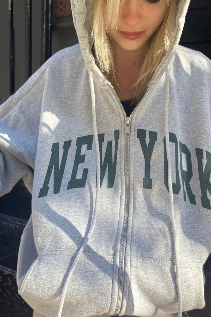 brandy melville christy new york hoodie authentic instock , Women's  Fashion, Coats, Jackets and Outerwear on Carousell