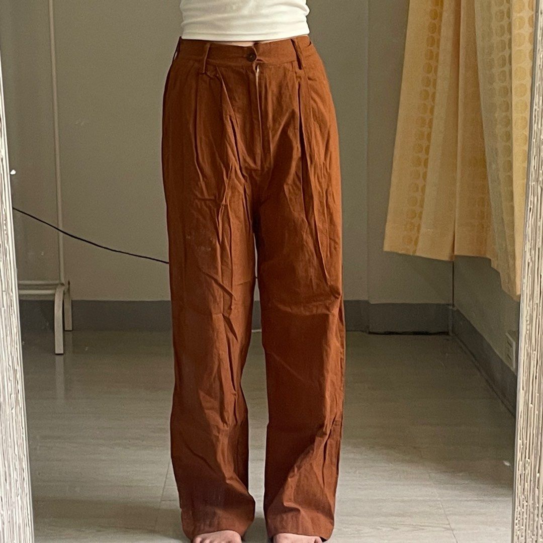 Brown Linen Pants, Women's Fashion, Bottoms, Other Bottoms on Carousell