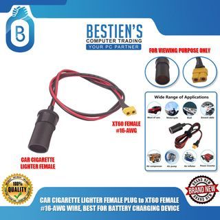 CAR CIGARETTE LIGHTER FEMALE PLUG to XT60 FEMALE  #16-AWG WIRE, BEST FOR BATTERY CHARGING DEVICE