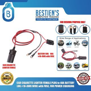 CAR CIGARETTE LIGHTER FEMALE PLUG to 40A BATTERY LUG #16-AWG WIRE with FUSE, FOR POWER CHARGING