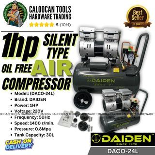 DAIDEN 1HP Silent Type Oil Free Air Compressor 30L Best for Dental, Food Manufacturing, Painting, Pneumatics, Medical/Hospital (DACO-1)