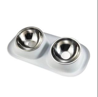 Double Elevated Stainless Pet Cat Dog Food Bowl Feeder
