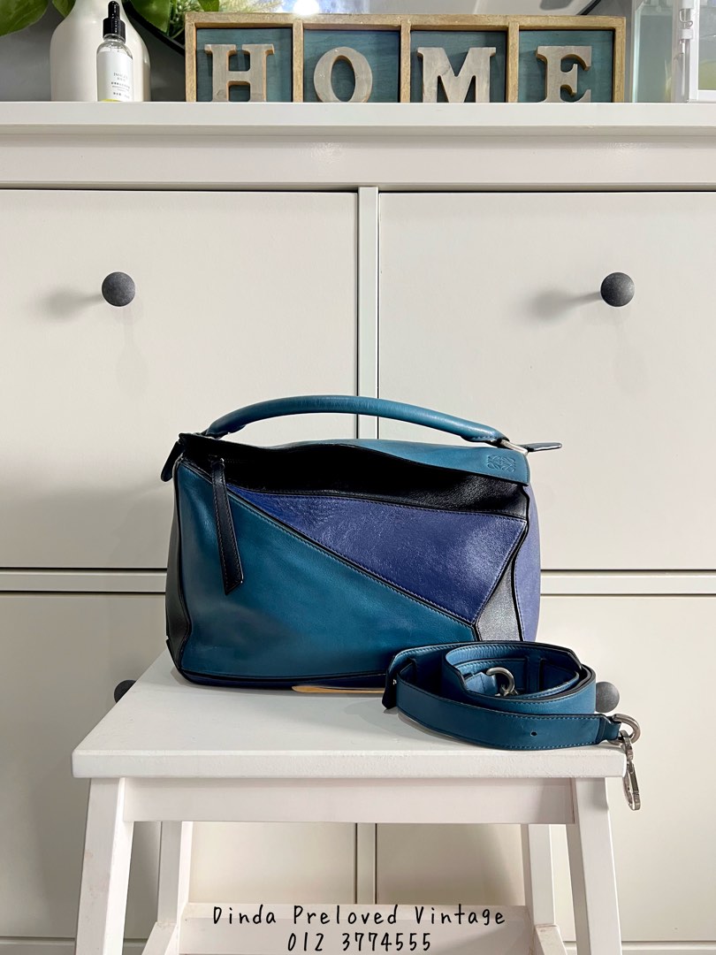 DV Loewe Medium Puzzle Bag Tricolor Indigo Marine Luxury Bags Wallets on Carousell