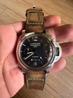 FS/FT/LayAway Payment:  Panerai Luminor Pam 233 GMT 8 Days (192 Hours) Power Reserve  44mm case size Mens Sandwich/DOT Dial Automatic Swiss Made Unit, Box and 2 extra aftermarket leather bracelet and 1 rubber bracelet