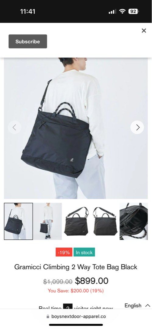 清屋價》Gramicci Climbing 2 Way Tote Bag Black 兩用防潑水側