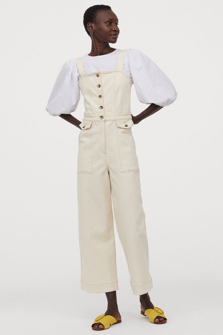 H M off white denim jumpsuit Women s Fashion Dresses Sets Jumpsuits on Carousell