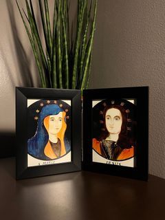 “Jesus and Mary” Folk Art Framed Dyptich