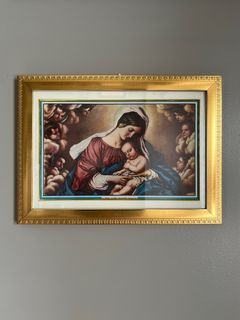 LA VIRGEN Y EL NIÑO CON ANGELES (The Virgin and Child with Angels) Framed Vintage Print