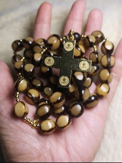 Made in Vatican Rome beautiful buri palm seed with St Benedict protection rosary