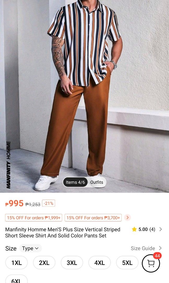 Men's plus size polo and pants stripes (Category: Sets & Coordinates) located in Santiago. Submitted by jelkompany2023 (Listing ID 1292300043, Image 2). Description: shein polo and pants brand new 2XL.