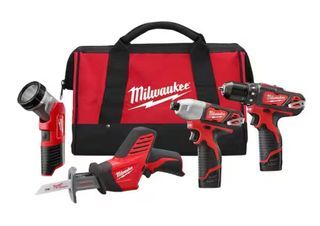 Milwaukee 2498-25 M12 12-Volt Lithium-Ion Cordless Combo Kit (5-Tool) Drill Driver, Ratchet, Hex Impact Driver, Hackzall reciprocating zaw, & Led worklight with (2) 1.5Ah Batteries, M12 Charger & Contractor Bag, Brand new in box.