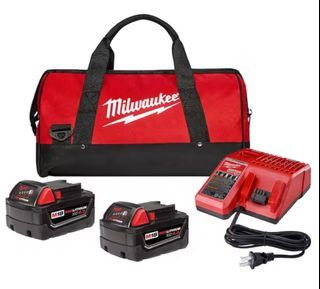Milwaukee 4859-1840PG M18 18-Volt Lithium-Ion XC Starter Kit with Two 4.0 Ah Batteries, 220V. Charger and Contractor Bag, M18 cordless batteries are compatible with all Milwaukee M18 cordless tools, Brand new in Box