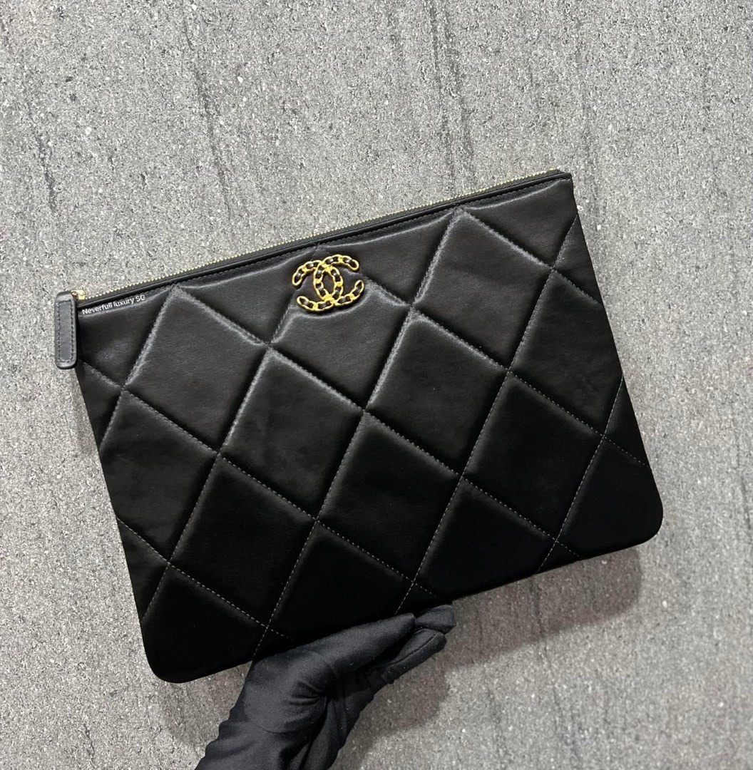 NO NEGO Chanel C19 Large Pouch 21K Black Satin GHW Luxury Bags Wallets on Carousell