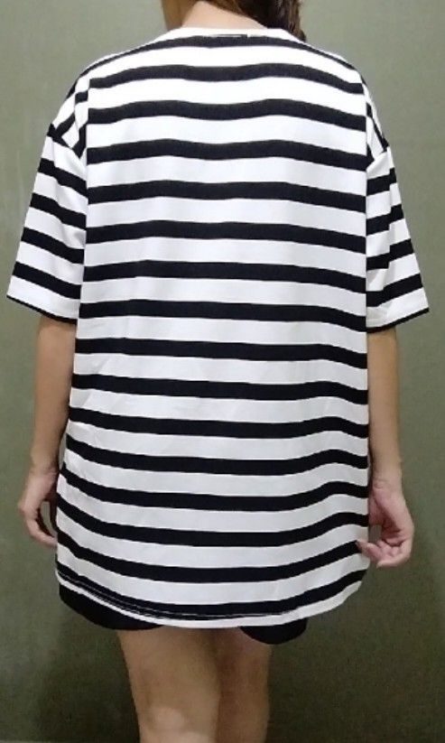 Oversized Striped Shirt + Freebie (Category: Blouses) located in Cebu City. Submitted by laganda (Listing ID 1292400826, Image 3). Description: fits M-XL ( armhole 24" bust 46" length 28").