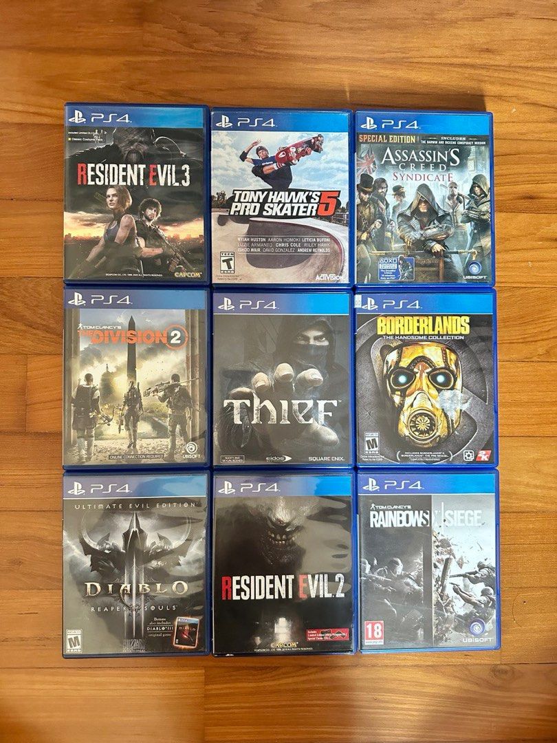 PS4 game Resident Evil 3 / Tony Hawk’s Pro Skater 5 / Assassin’s Creed  Syndicate / Tom Clancy’s The Division 2 / Thief / Borderlands the handsome  ...