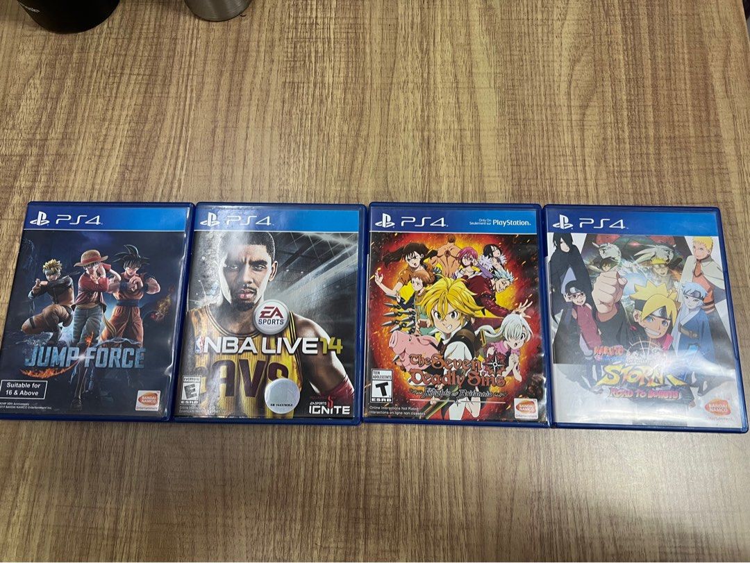 PS4 Games for Sale (Category: PlayStation) located in Manila. Submitted by BGOC1230 (Listing ID 1256731520, Image 1). Description: PS4 Games for Sale Take All = ₱1500 Individual Prices NBA Live 14 - 300 Jump Force - 900 ❌ SOLD Naruto Shippuden Ultimate Ninja: Road To Boruto - 700 Seven Deadly Sins: Knight of Britannia - 800 All are working and in good condition Can send a picture of the back of CD to ensure that the game works MOP: Gcash, COD MOD
