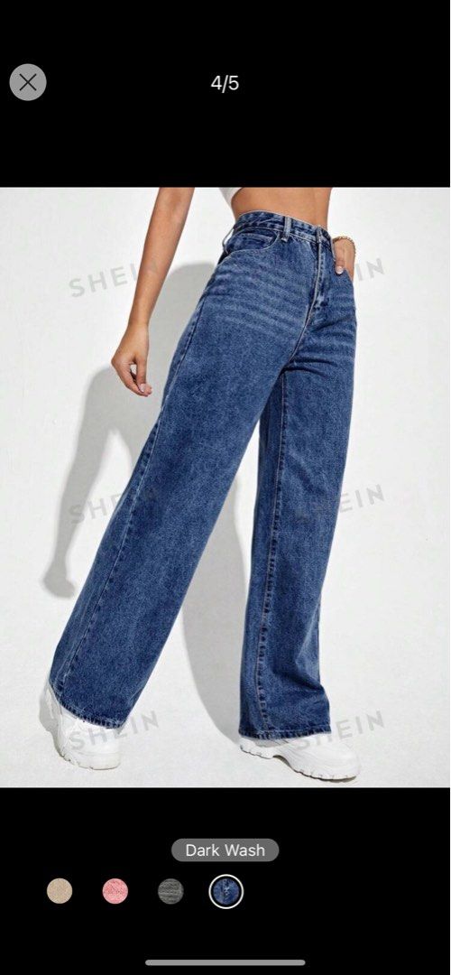 SHEIN Frenchy High Waist Slant Pocket Raw Hem Flare Leg Jeans