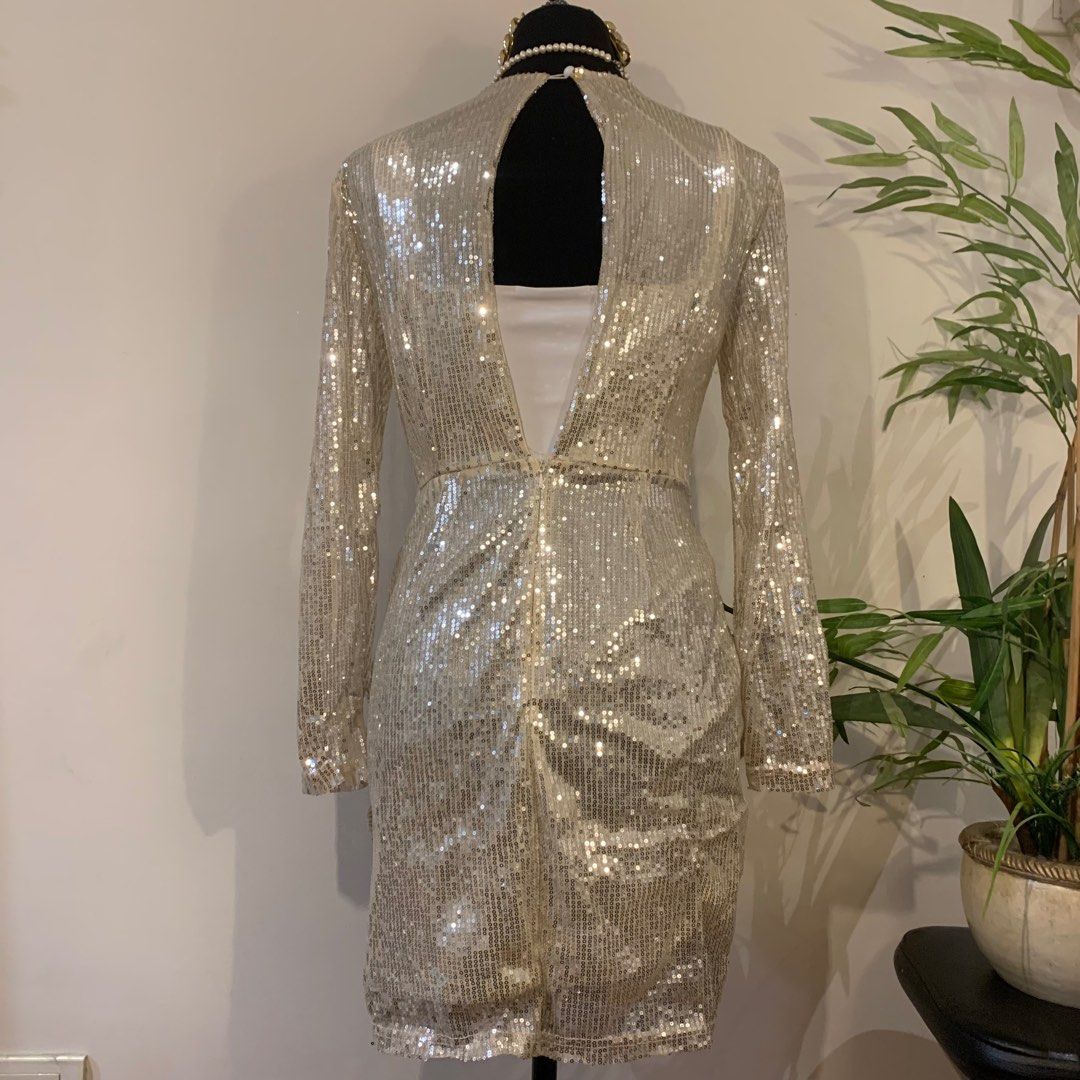 Zara Silver Sequin Blazer Dress White Sequin Wrap Blazer Dress  John Zack