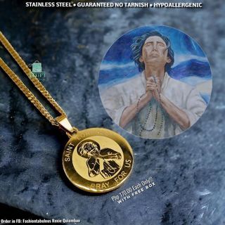 Stainless Steel SAINT LORENZO "Pray for Us" Medallion Necklace -