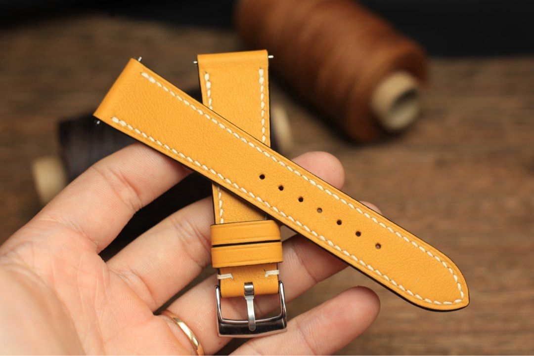 SWIFT STONE YELLOW LEATHER HANDMADE WATCH STRAP, WATCH BAND 20mm