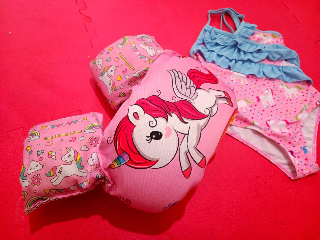 Swimsuit & Floaters (Category: Babies & Kids Fashion) located in Quezon City. Submitted by margsstuff (Listing ID 1292440658, Image 2). Description: unicorn Swimsuit 4-7yo adjustable strap Unicorn floater 2-7yo adjustable strap minimal signs of usage takeall 500 lalamove or pick up location: Project 4 qc.
