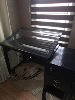 Top Glass with Cabinet BLACK Drafting Table